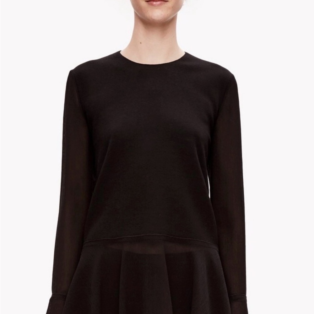 Theory Black Peplum Long Sleeve Blouse Size Small Petite